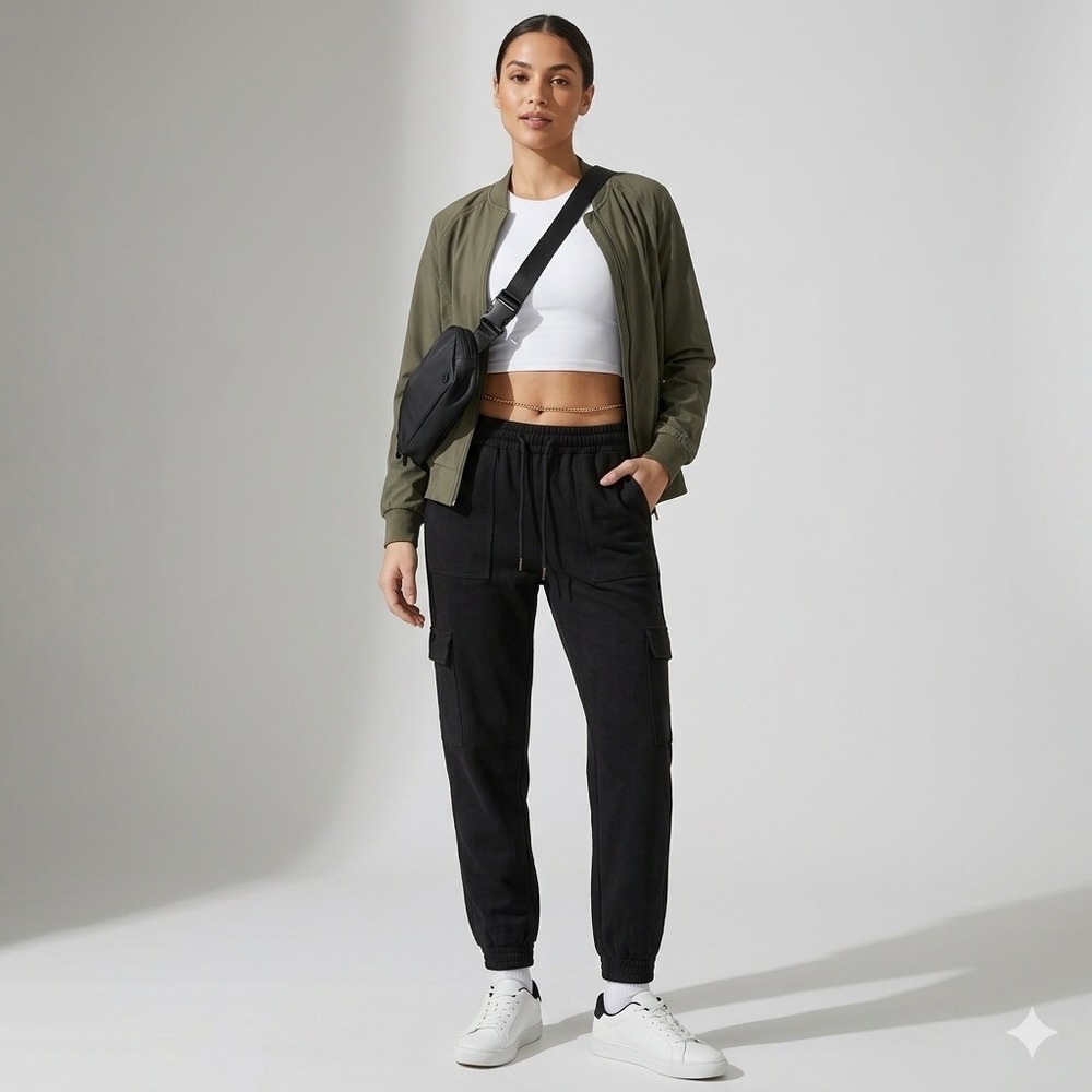 Zara Cargo Velour Suede Jogger Pants Black XS Relaxed Streetwear Minimalist